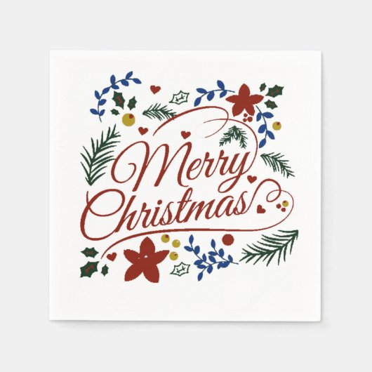 Floral Merry Christmas Serviette (Vorderseite)