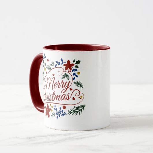 Floral Merry Christmas Tasse (Vorderseite Links)