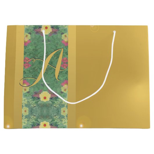 Floral Messingähnliche Monogram-Geschenktasche Große Geschenktüte (Vorderseite)