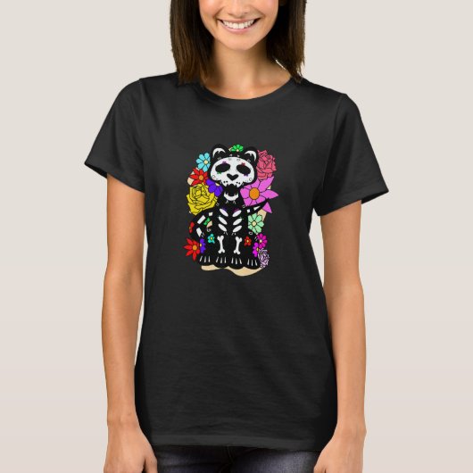 Floral Mexican Cat Day of the Dead Dia De Muertos  T-Shirt (Vorderseite)