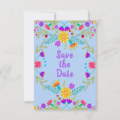 Floral Mexican Fiesta & Papel Picado - Light Blue Save The Date (Vorderseite)