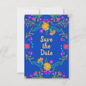 Floral Mexican Fiesta & Papel Picado - Royal Blue Save The Date (Vorderseite)