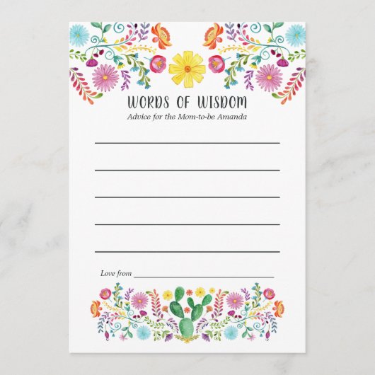 Floral mexikanisches Fiesta Baby oder Brautparty Hinweiskarte (Vorderseite)