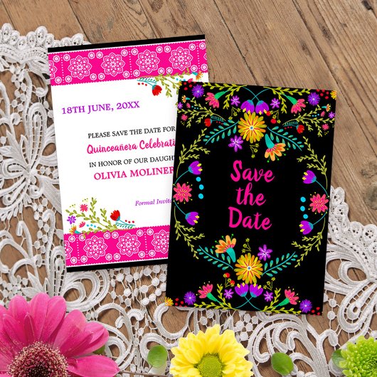 Floral mexikanisches Fiesta & Papel Picado - Schwa Save The Date