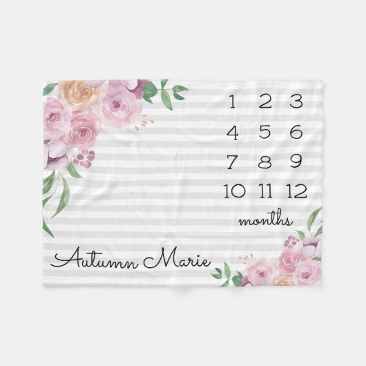 Floral Milestone Baby Blanket Fleecedecke (Vorderseite (Horizontal))