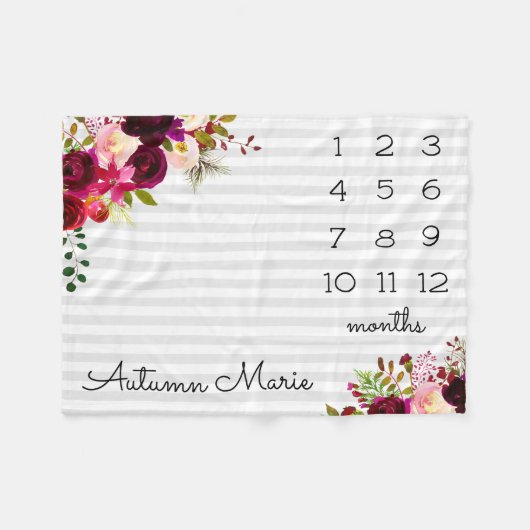 Floral Milestone Baby Blanket Fleecedecke (Vorderseite (Horizontal))