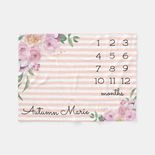 Floral Milestone Baby Blanket Fleecedecke (Vorderseite (Horizontal))