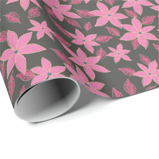 Floral Mille Fleurs Blume Muster Lila rosa Geschenkpapier (Rolleneckpunkt)