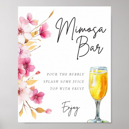 Floral Mimosa Bar Sign Brautparty Poster (Vorne)