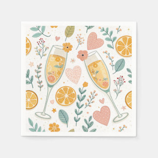 Floral Mimosa Napkins - Citrus Brunch Muster Serviette