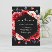 Floral Minimal Crimson Red Wedding Save The Date (Stehend Vorderseite)
