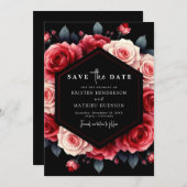 Floral Minimal Crimson Red Wedding Save The Date (Vorne/Hinten)