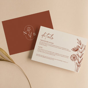 Floral Minimalistisch Terracotta Burnt Orange Wedd Begleitkarte