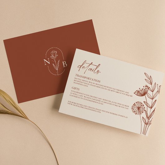 Floral Minimalistisch Terracotta Burnt Orange Wedd Begleitkarte