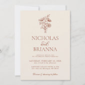 Floral Minimalistisch Terracotta Burnt Orange Wedd Einladung (Vorderseite)