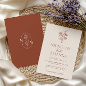 Floral Minimalistisch Terracotta Burnt Orange Wedd Einladung