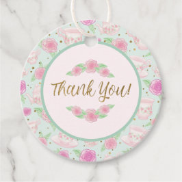Floral Mint Gold Tea Party Kinderdusche Vielen Dan Geschenkanhänger