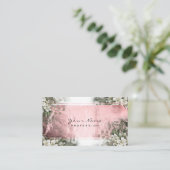 Floral Minze Grün Rosa Rose White Gold Visitenkarte (Stehend Vorderseite)