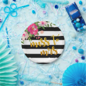 Floral Miss Frau Plate - Schwarz & Weiß Streifen Pappteller (Party)