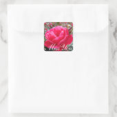 Floral Miss You Pink Rose Blume Quadratischer Aufkleber (Tasche)