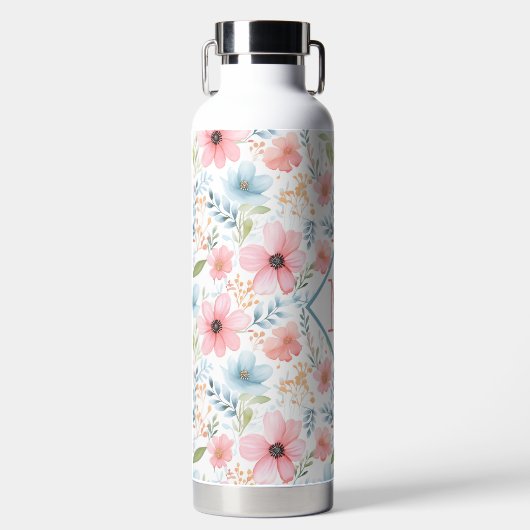 Floral mit Monogramm Trinkflasche (Vorderseite)
