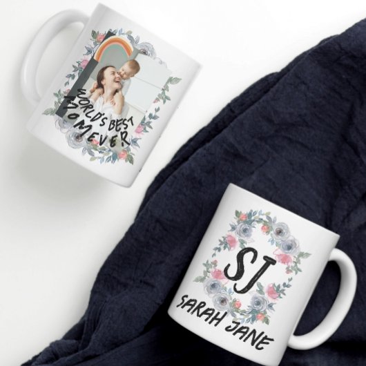 Floral Mit Monogramm World ist das beste Mama-Foto Kaffeetasse