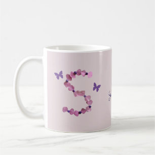 Floral mit Schmetterlingen Handmade Letter S Monog Kaffeetasse