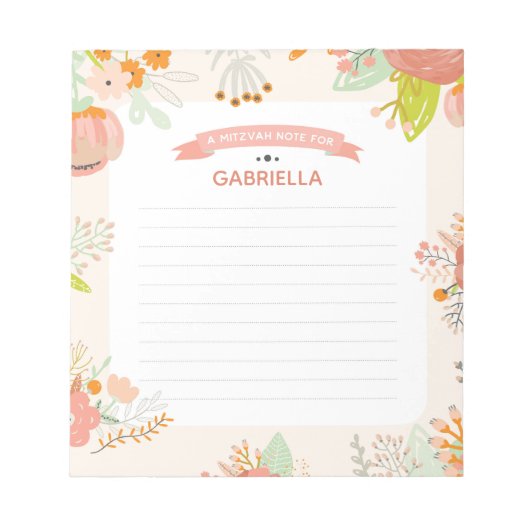 Floral Mitzvah Note Notizblock (Vorderseite)