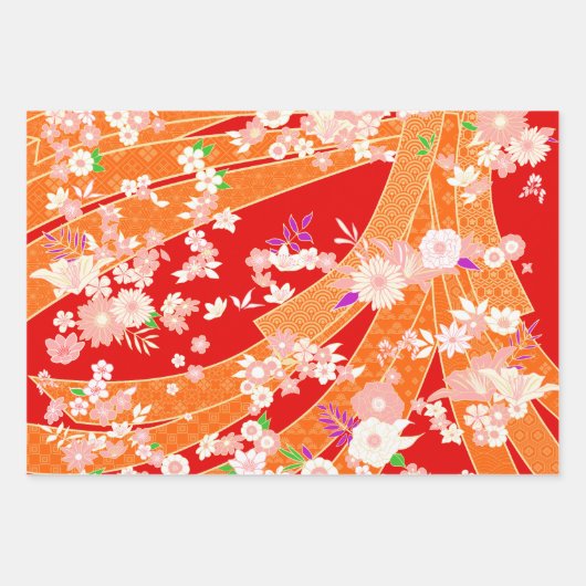 Floral Mix Kimono Pattern Geschenkpapier Set (Vorderseite 2)