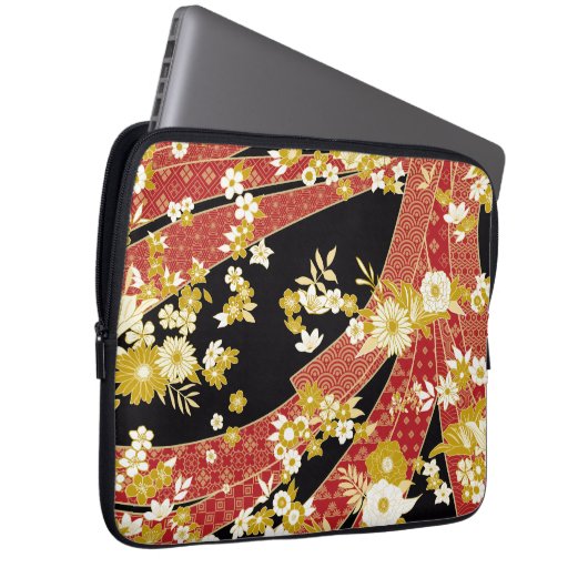 Floral Mix Kimono Pattern Laptopschutzhülle (Vorne Rechts)