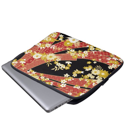 Floral Mix Kimono Pattern Laptopschutzhülle (Vorne Knopf)