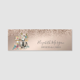 Floral Mixer Bäckerei Rose Gold Glitzer Namensschild