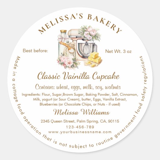 Floral Mixer Etikett Hütte Bäckerei Verpackung Runder Aufkleber (Vorderseite)