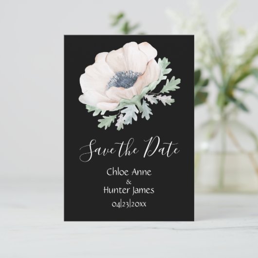 Floral Modern Black Chic Einfach Save The Date (Stehend Vorderseite)