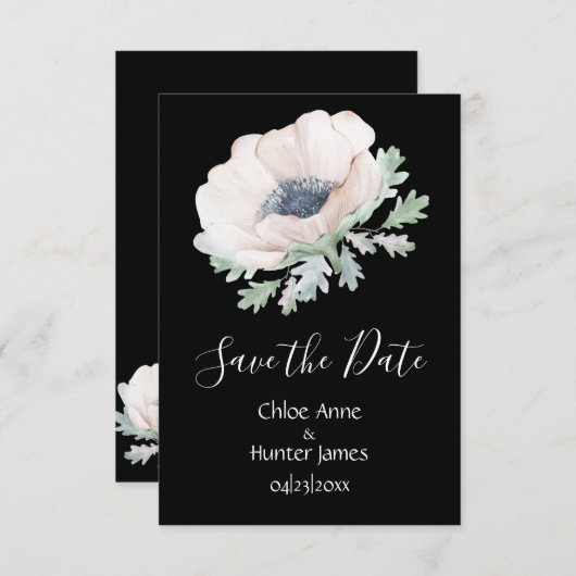Floral Modern Black Chic Einfach Save The Date (Vorne/Hinten)