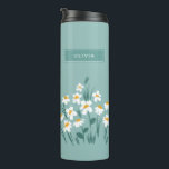 Floral modern, blau, mädchenhaft elegant stilvoll  thermosbecher<br><div class="desc">Bläsernes modernes,  dunkelblaues,  mädchenhaftes Design.</div>