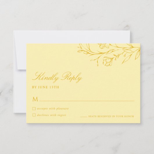 Floral Modern Butter Yellow Wedding RSVP Card (Vorderseite)
