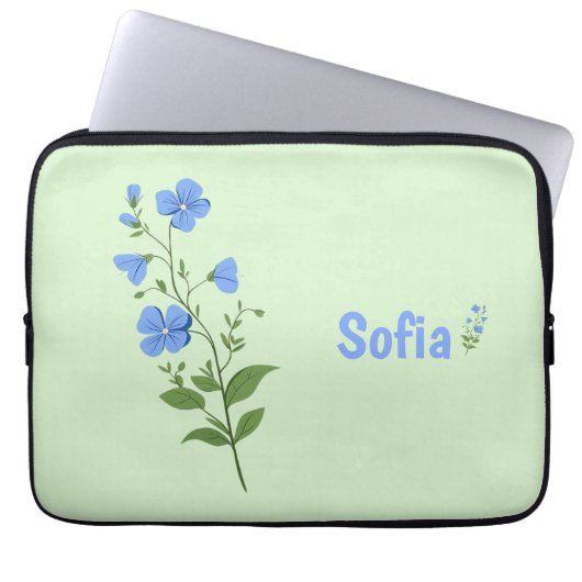 Floral modern daisy blue girly elegant stylish laptopschutzhülle (Vorderseite)