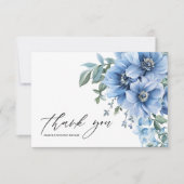 Floral Modern Elegant Dusty Blue Wedding Dankeskarte (Vorderseite)