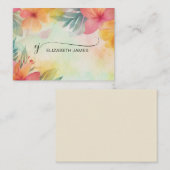 Floral Modern Elegante Script Monogram Initials Mitteilungskarte (Vorne/Hinten)