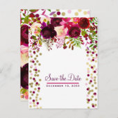 Floral Modern Gold Burgundy Bold Save the Date Ankündigungspostkarte (Vorne/Hinten)