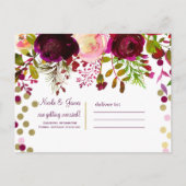 Floral Modern Gold Burgundy Bold Save the Date Ankündigungspostkarte (Rückseite)