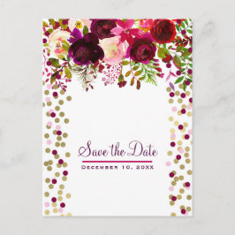 Floral Modern Gold Burgundy Bold Save the Date Ankündigungspostkarte