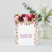 Floral Modern Gold Burgundy Bold Save the Date Ankündigungspostkarte (Stehend Vorderseite)