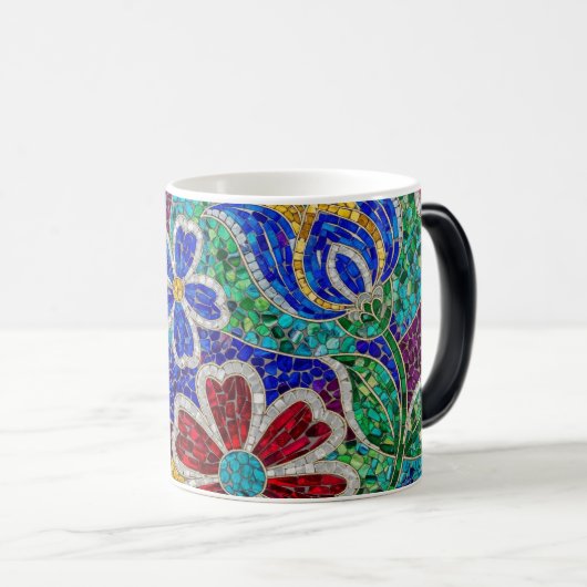 floral modern mosaic pattern ceramic mug verwandlungstasse (VorderseiteRechts)
