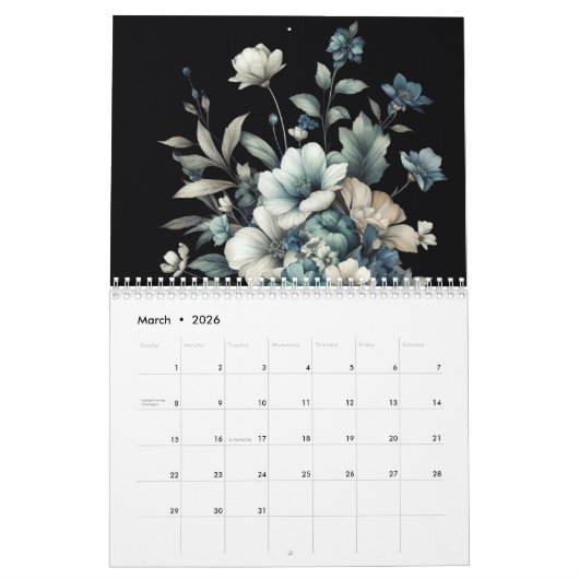 Floral modern schwarz, gürlich elegant stilvoll kalender (Mär 2026)