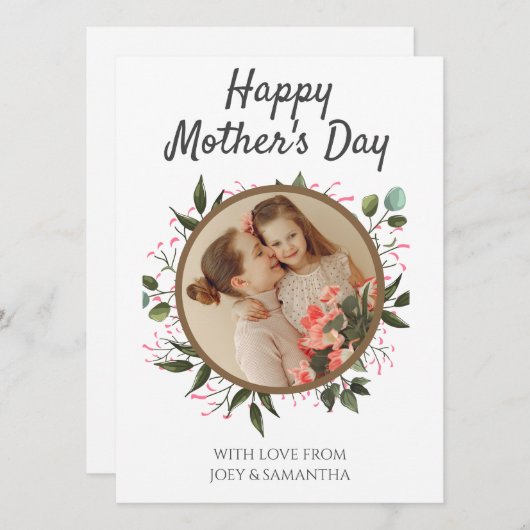 Floral Modern Script Foto Happy Mothers Day (Vorne/Hinten)