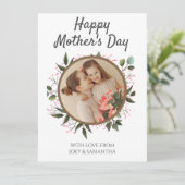 Floral Modern Script Foto Happy Mothers Day (Stehend Vorderseite)