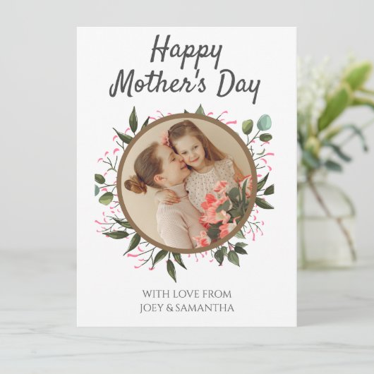 Floral Modern Script Foto Happy Mothers Day (Stehend Vorderseite)