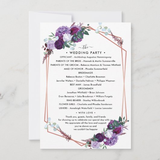 Floral Modern Wedding Programm (Rückseite)